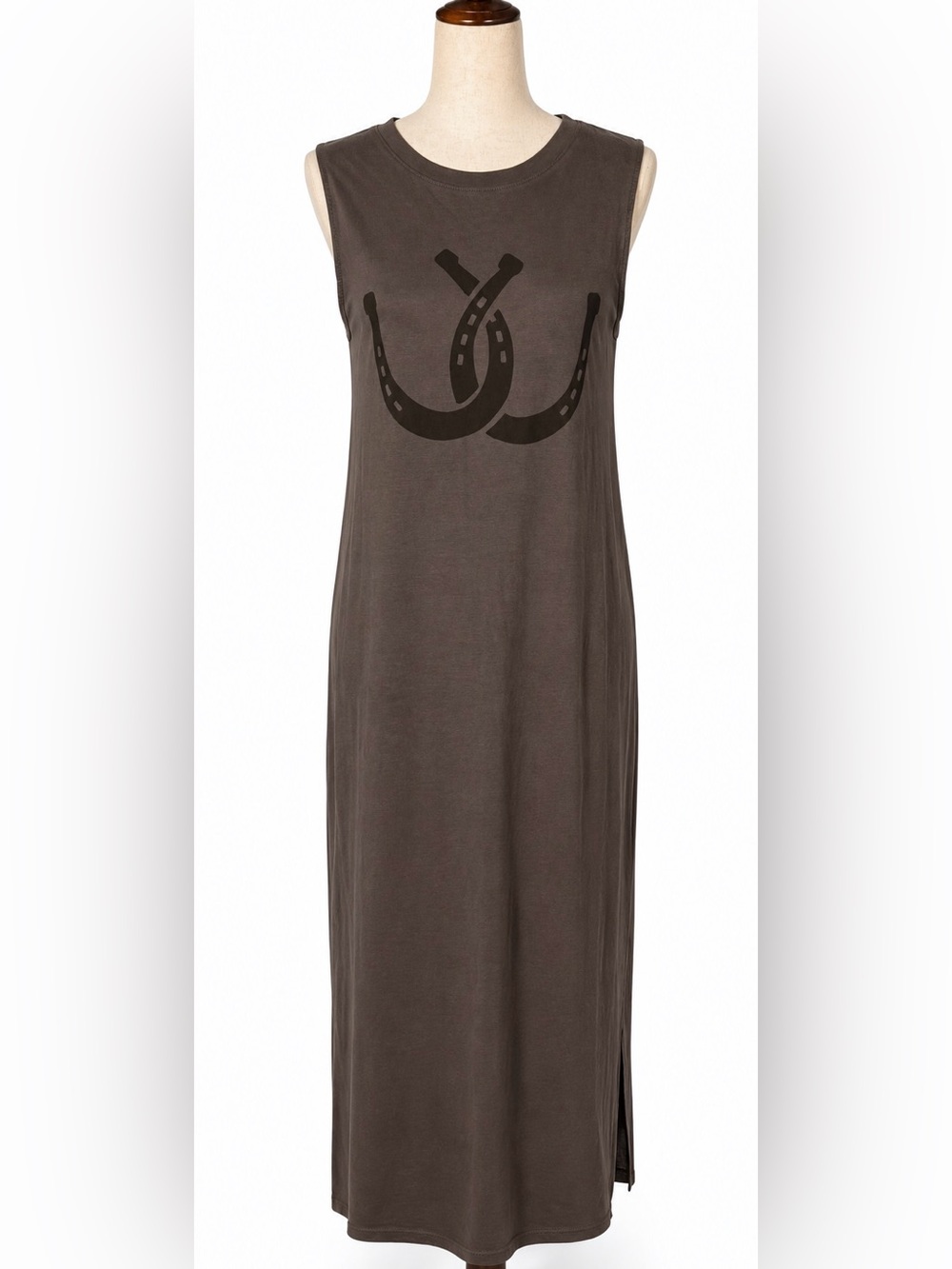 Project Social T horseshoe print maxi jersey dress in grey & black. S